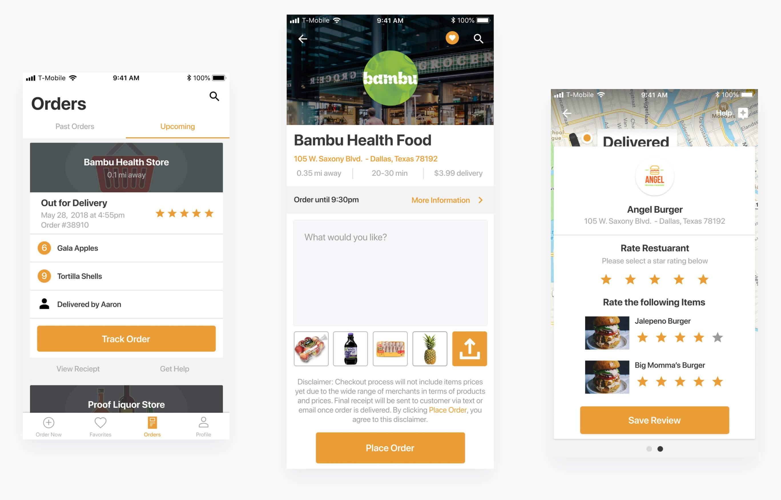 Design samples and screens implementation for food delivery app